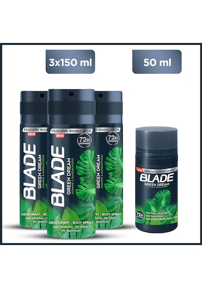 Blade Green Dream Erkek Deodorant 3x150 Ml & Green Dream Roll On 50 Ml