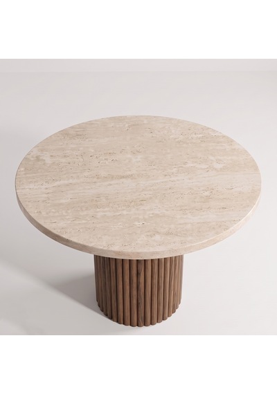 Lunera Traverten Yuvarlak Yemek Masası 120x120 Ceviz