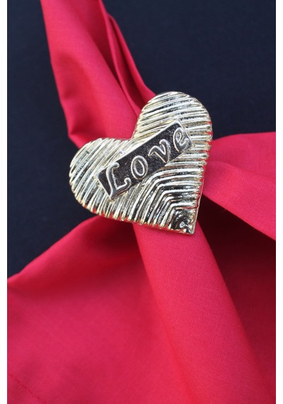 6 Adet Gold Love Kalp Metal Peçete Halkası - Napkin Ring