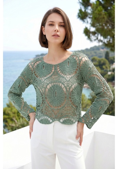 Sayzen Your Shine Dantel Işleme Crop Bluz Sy-shn2610 Çağla