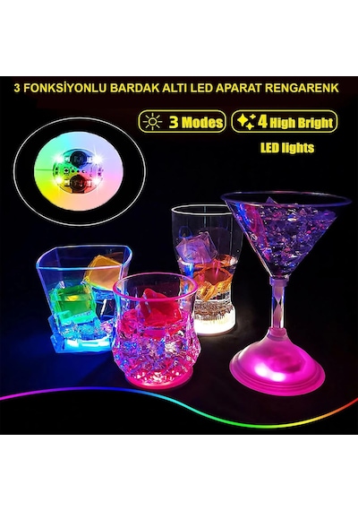 Işıklı Yapışkanlı Bardak Altı Aparatı Ledli 3 Modlu 6 Cm Çap 1 Adet Diğer