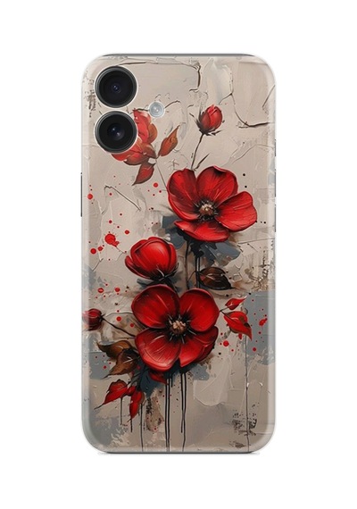 Apple iPhone Uyumlu Apple iPhone Uyumlu 16 Kılıf Boutique Baskılı Resimli Kırmızı Çiçek Pcode -098