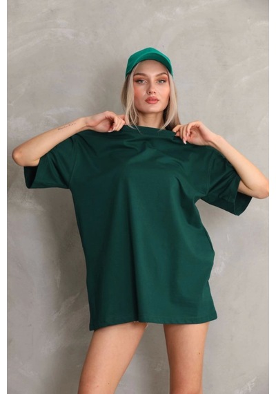 Wear Vexel Kadın Düz Kısa Kol Penye T-shirt- Yeşil Yeşil