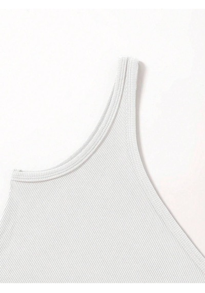 Liona Asimetrik Yaka Kolsuz Tek Omuz Askılı Beyaz Renk Fitilli Crop Top Bluz Beyaz