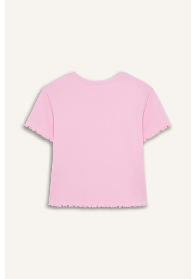 DeFacto Kız Çocuk Barbie Fitted Bisiklet Yaka Ribana Kısa Kollu Tişört E2614A825SMPN666 Pembe
