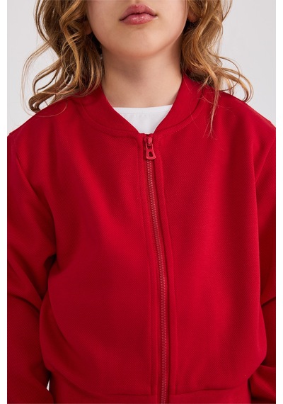 Panço Kız Çocuk Fermuarlı Kırmızı Sweatshirt