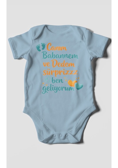 Morivokids Babaanneye Ve Dedeye Özel Kısa Kollu Bebek Body %100 Pamuk Bebe Mavisi