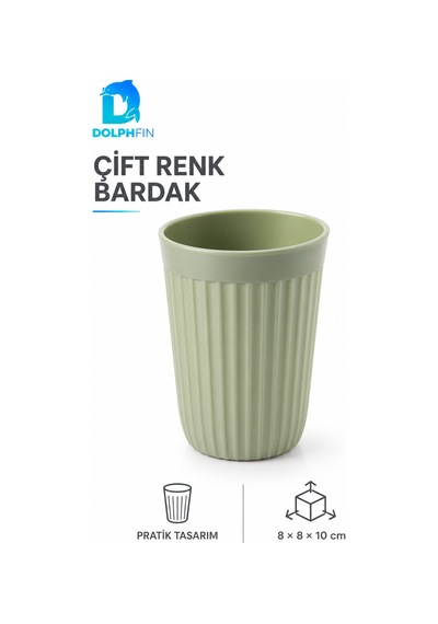 Çift Renk Plastik Bardak Çizgili Tasarım Günlük İçecek Bardağı Çok Renkli