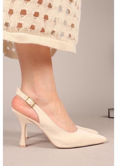 Birikon Diana Kroko Desenli Arkası Açık Stiletto Ten-7902 Ten