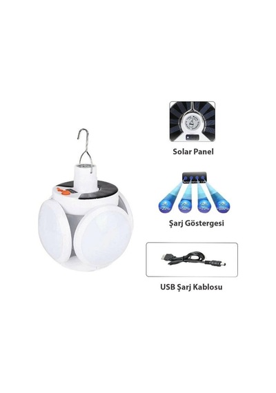P-038 Solar Güneş Enerji Ve Usb Sarjli 5 Kanatlı Evimdeyokyok