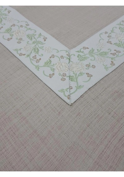 Gonca Jakar Bordürlü Keten Kumaş Bej Masa Örtüsü 160x230 Cm - 1132 Çok Renkli