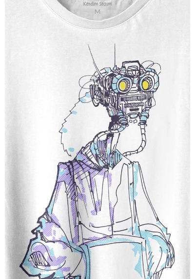 Robot Head Si-fi Bilimkurgu Baskılı Tişört Unisex T-shirt 001
