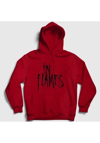 Presmono Unisex Logo In Flames Kapüşonlu Sweatshirt Kırmızı