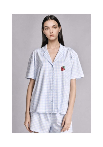 Defacto Regular Fıt Şortlu Kısa Kollu 2li Kareli Softshell Açık Mavi Pijama Takımı H6375ax26hsbe250 Mavi-be250