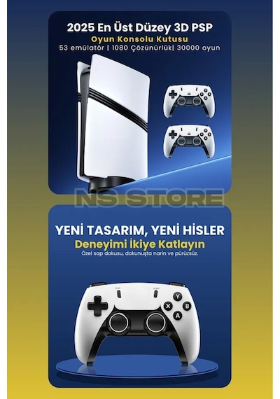 Gs5 Pro Ps5 Tasarımlı Kablosuz Çift Kol Oyun Konsolu 4k, 2.4g, 53 Emulatör, 30.000 Oyunlu Atari