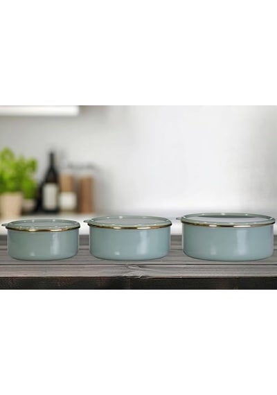 Soft Green Emaye Üçlü Saklama Seti 12v