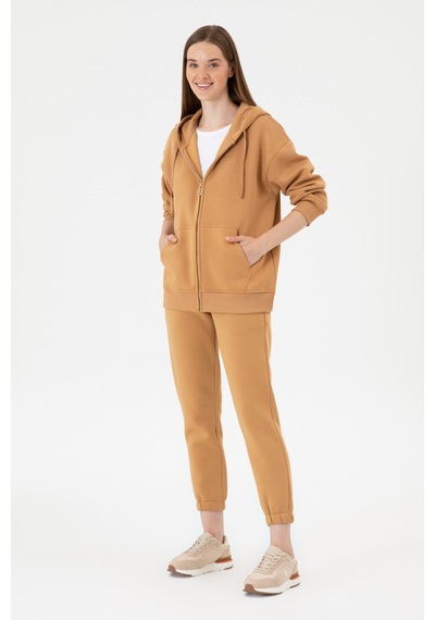 U.S. Polo Assn. Kadın Camel Şardonlu Kapüşonlu Sweatshırt 50314130-VR015