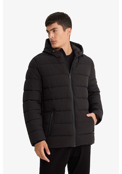 Defacto Su İtici Slim Fit Dar Kesim Astarlı Kapüşonlu Fermuarlı Cepli Dolgulu Mont R0216az25aubk27 Siyah-bk27