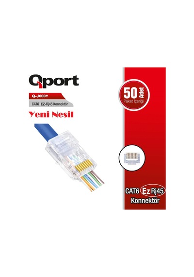 Qport Q-J600Y Ez-Rj45 Yeni Nesil Jack Konnektör 50'Li Paket