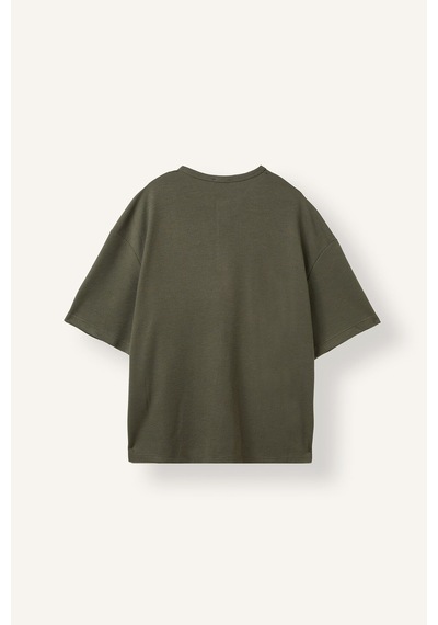 Defacto Slim Fit Waffle Dokulu Henley Yaka Kısa Kollu Basic Tişört I5881ax26hskh401 Haki-kh401