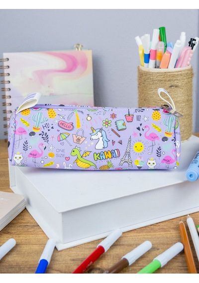 Kalem Kutusu Unicorn-flamingo Kawaii Üçgen Tasarım Vegan Deri Kalemlik Ve Makyaj Çantası