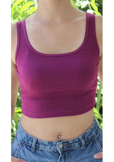 Afri Kadın Bordo Basic Ribana Atlet Crop Likralı Spor Üst Bordo