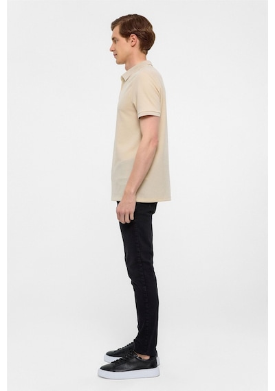 Süvari Bej Regular Armürlü Polo Yaka Tişört-38358 Bej