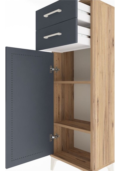Arges Dolap 2 Raflı 2 Çekmeceli Tek Kapaklı 44x30x134 Çam-ant... Çam