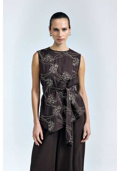Sateen Dina Bluz - Koyu Kahve-137325