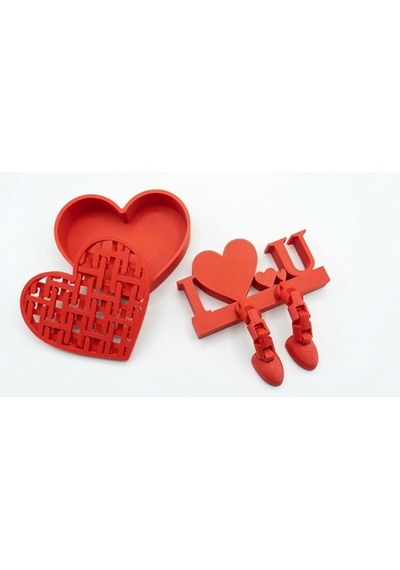 Özel Tasarım Eklemli I Love You Masa Üstü Biblo Ve Dekoratif Örgü Kalp Kutu Seti Kırmızı