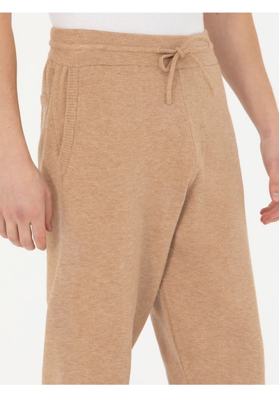 Cacharel Bej Jogging Fit Lastik Paçalı Triko Pantolon