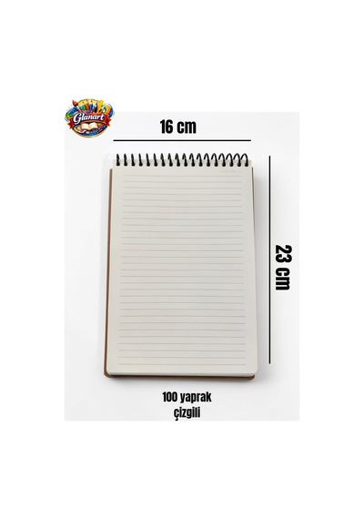 Üstten Spiralli 100 Yaprak Çizgili Orta Boy Sert Kapak Bloknot Defter Kraft Kağıt 16x23 Cm