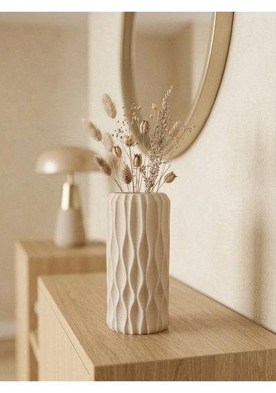 Kaveld Nysa Dekoratif Vazo El Yapımı Modern Minimalist Silindirik Vazo Mermer Tozu Ve Çimento Kompozit Ev Dekoru Bej