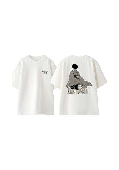 Thewert Attack On Titan Levi Manga Tasarım Sırt Baskılı Pamuk Beyaz Oversize T-shirt