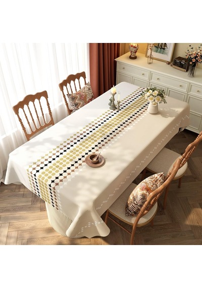 Tr Köşeli Masa Örtüsü, Masa Folyosu, Haki Beyaz, Çizgili, Pvc, 140 X 180 Genel