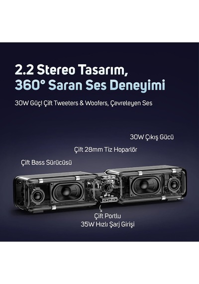D-base 30w Masaüstü Bluetooth Gaming Hoparlör, Rgb Işıklı, Çift Portlu 35w Hızlı Şarj, Usb/aux/bluetooth6.0 Pembe