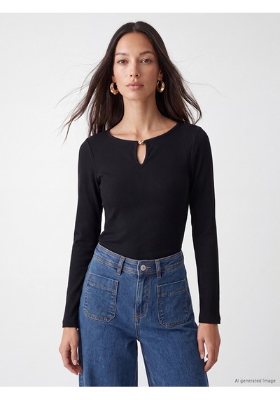 Lc Waikiki Lc Waıkıkı Siyah Bisiklet Yaka Kadın Body