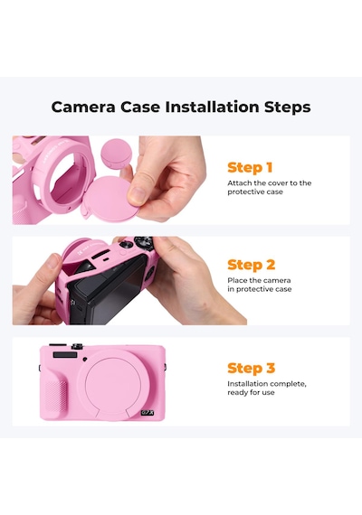 K&f Concept K&f Canon G7x Mark Iıı Uyumlu Silikon Kılıf + Ekran Koruyucu / Pembe Pembe