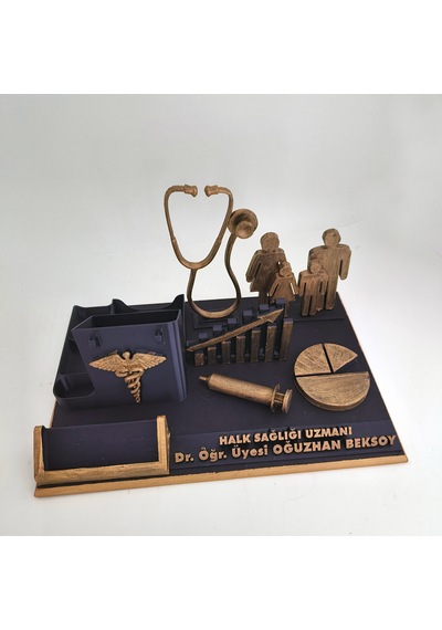 Kişiye Özel Halk Sağlığı Uzmanı Masa İsimliği Ve Kartvizitlik Gold - Siyah