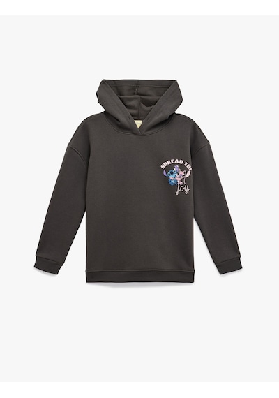 Koton Şardonlu Stitch Lisanslı Baskılı Uzun Kollu Kapüşonlu Oversize Sweatshirt Antrasit 6wal10486ık Antrasit