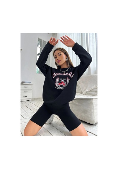 Tarzsokak Unisex Calıfornıa Baskılı Oversize Kapüşonlu Sweatshirt Siyah