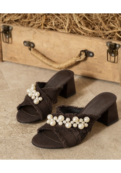 Dabab Shoes Anka Kadın Hasır Dokulu İncili Kalın Topuk Acı Kahve Terlik Sandalet Kahverengi Dabab Shoes Anka Kadın Hasır Dokulu İncili Kalın Topuk Acı Kahve Terlik Sandalet Kahverengi