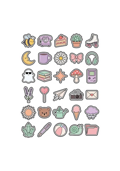 Pastel Estetik Obje Sticker Seti 150 Adet - 5'li Mega Paket - Laptop Defter Ajanda Etiketi Çok Renkli