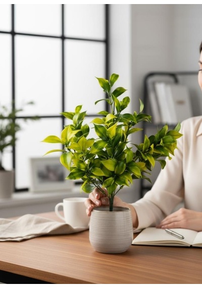 Yapay Çiçek Sarı Yeşil Limon Yaprağı Demet Şimşir Demeti Garnitür Aradal Dekoratif Yapay Bitki Sarı
