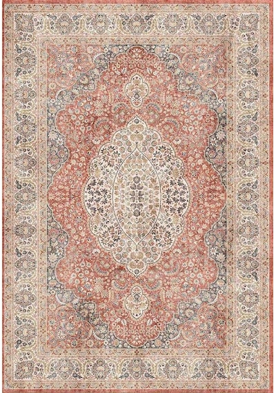 Çam Halı Dream 32-034 Etnik Eskitme Desenli Dokuma Tabanlı Yıkanabilir Şönil Salon Ve Oda Halısı Kiremit - Turuncu