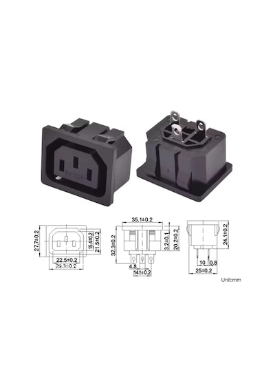 Mr-212d Bilgisayar Power Soket Dişi Kulaksız C15 Fiş Söketi