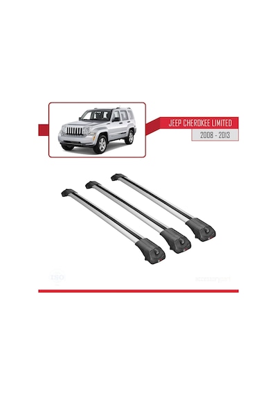 Jeep Cherokee Kk 2008-2013 Arası İle Uyumlu Ace-1 Ara Atkı Tavan Barı Gri 3 Adet Bar