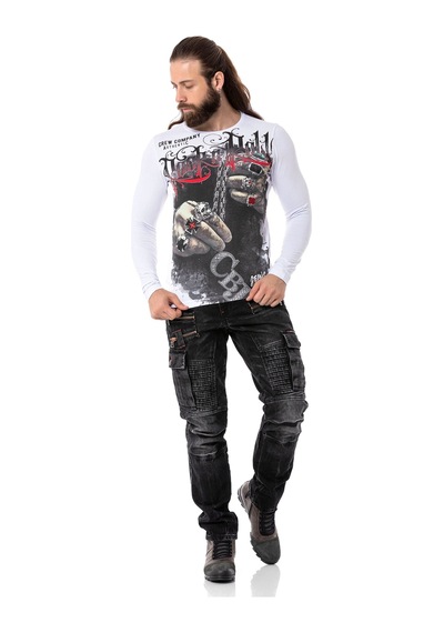 Cipo & Baxx Cl511 Erkek Sweatshirt Günlük Rahat Kalıp Bisiklet Yaka Spor Basic Beyaz