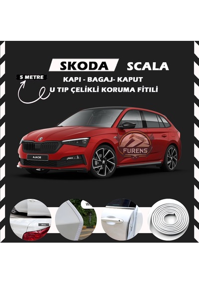 Skoda Scala Oto Araç Kapı Koruma Fitili 5 Metre Parlak Beyaz Renk