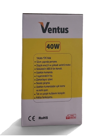 Ventus Sessiz Çalışma 6 Kanat Ve Işıklı Uzaktan Kumandalı Tavan Tipi Vantilatör-tavan Fanı 40w